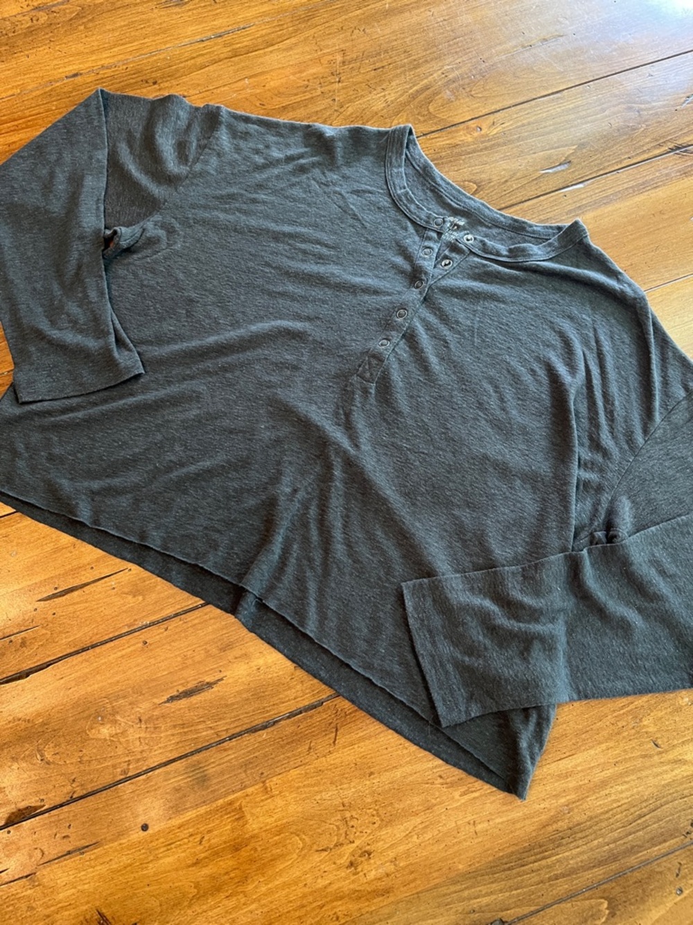 Charcoal Henley Long Sleeve Crop Shirt